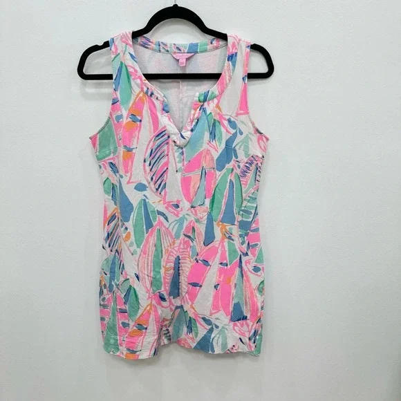 Lilly Pulitzer Estrada Out to Sea Flat French Terry Shift Cotton Blend Dress M - Picture 2 of 7